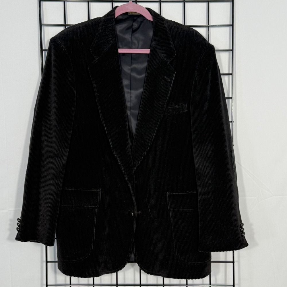 Vintage Sutter & Grant Corduroy Sport Coat Blazer Mens 42R Black Casual Preppy‎